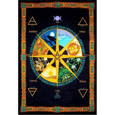52&quot; x 76&quot; Cotton Tapestry - Pagan Calendar, SKU KH-57470, UPC 6016204522594