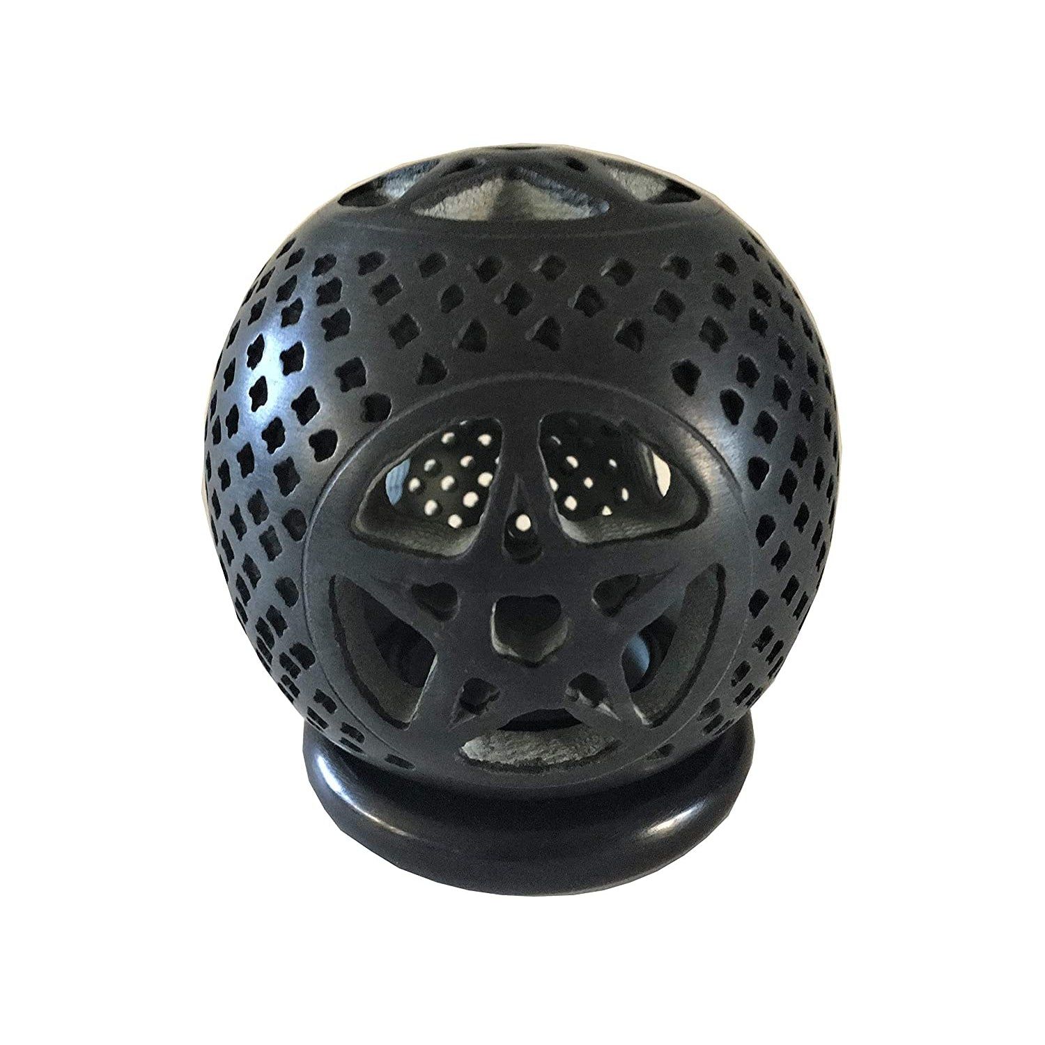 4&quot; Black Soapstone Pentacle Candle / Cone Burner, SKU SBR407, UPC 6016005947985