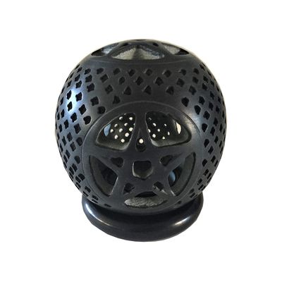 4&quot; Black Soapstone Pentacle Candle / Cone Burner, SKU SBR407, UPC 6016005947985
