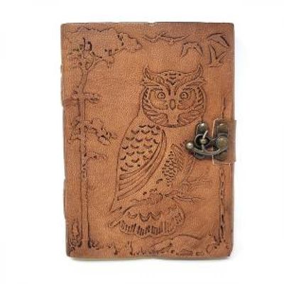 5&quot; x 7&quot; Owl In Jungle Embossed Leather Journal with Latch, SKU JB75-OIJ, UPC 6016206137123