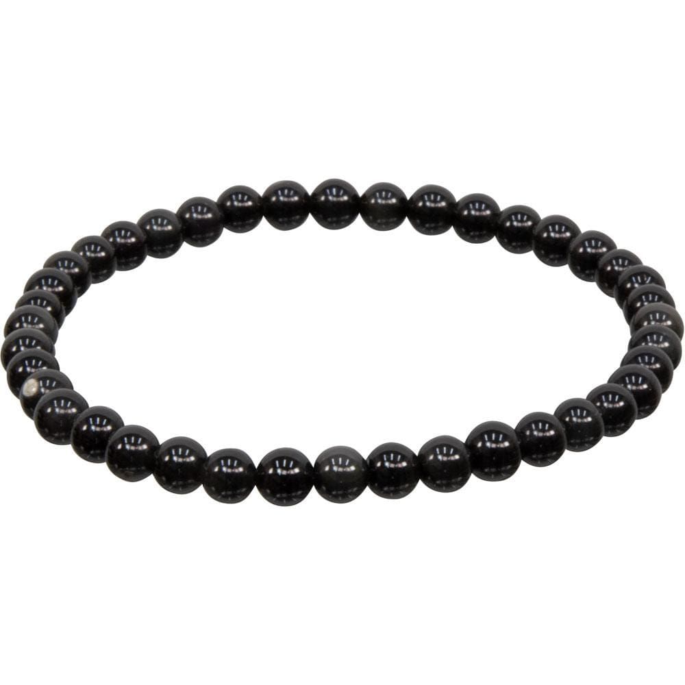 4 mm Elastic Bracelet Round Beads - Black Obsidian, SKU KH-98332, UPC 6016215549580