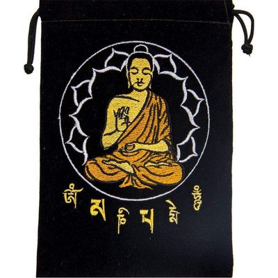 5&quot; x 7&quot; Embroidered Unlined Velvet Bag - Buddha, SKU KH-60154, UPC 6016229720746