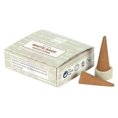 White Sage Satya Dhoop Incense Cones (12 Pack), SKU SWS12, UPC 6016210831833