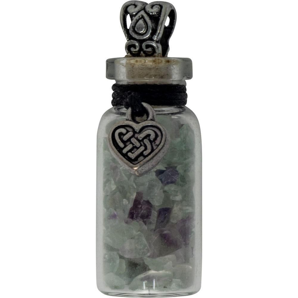1.75&quot; Gemstone Chip Bottle Necklace - Fluorite with Celtic Heart, SKU KH-99289, UPC 6016221147138