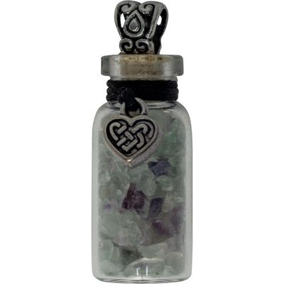 1.75&quot; Gemstone Chip Bottle Necklace - Fluorite with Celtic Heart, SKU KH-99289, UPC 6016221147138