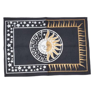 13&quot; x 19&quot; Satin Altar Cloth - Black Celestial on Gold &amp; Silver, SKU DM-01, UPC 6016004250277