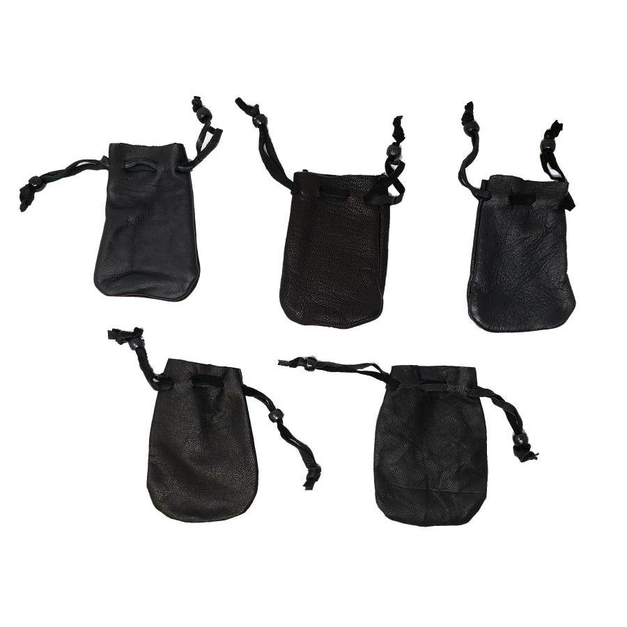 3&quot; x 2&quot; Black Leather Drawstring Pouch, SKU DCBL-01, UPC 6016200346309