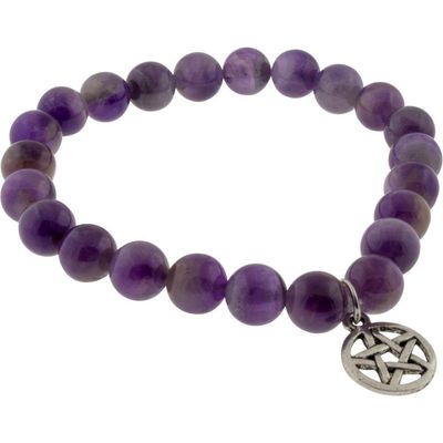 8 mm Elastic Bracelet Round Beads - Amethyst with Pentacle, SKU KH-98805, UPC 6016201247223