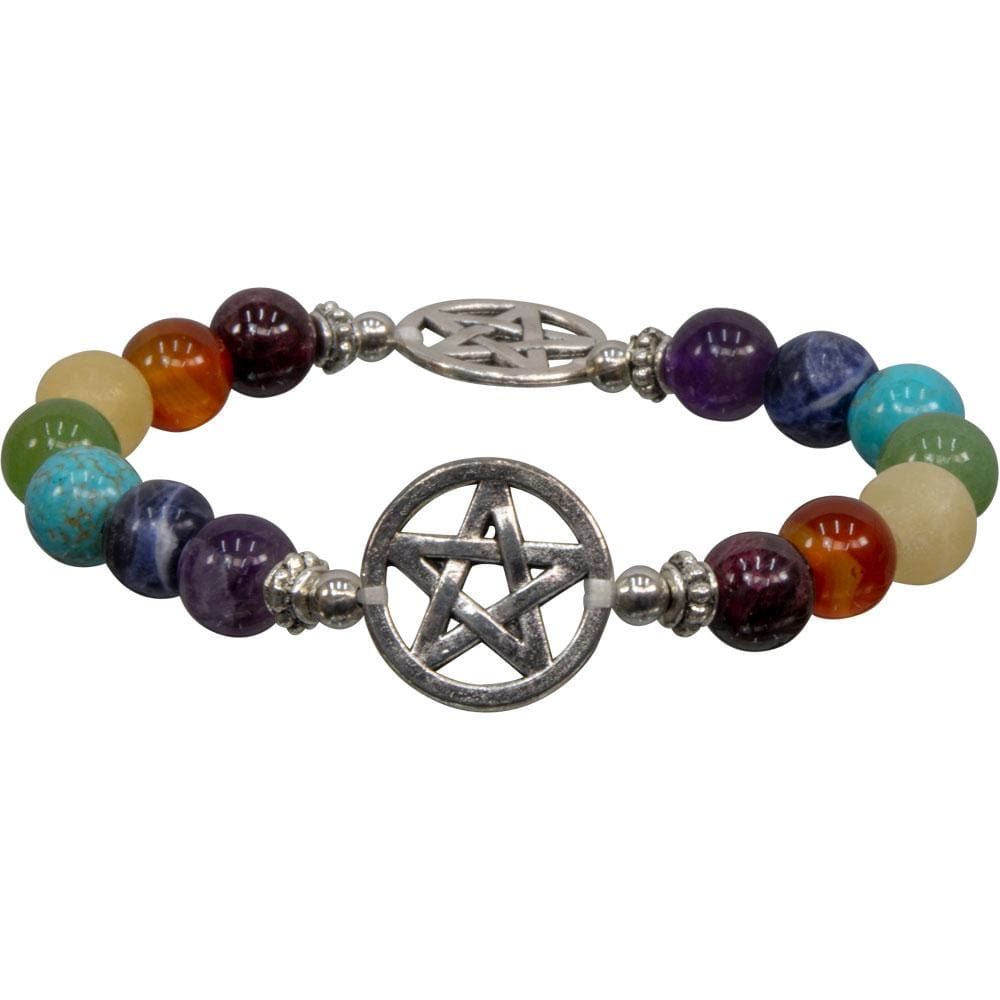 8 mm Elastic Bracelet Round Beads - Chakra &amp; Pentacle, SKU KH-98079, UPC 6016220254202