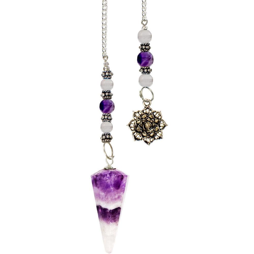 Hexagonal Pendulum - Chevron Amethyst with Lotus, SKU KH-61052, UPC 6016207855842
