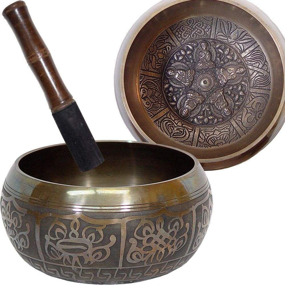 6.25&quot; Embossed Singing Bowl - Five Dhyani Buddhas, SKU KH-31133, UPC 6016207716747