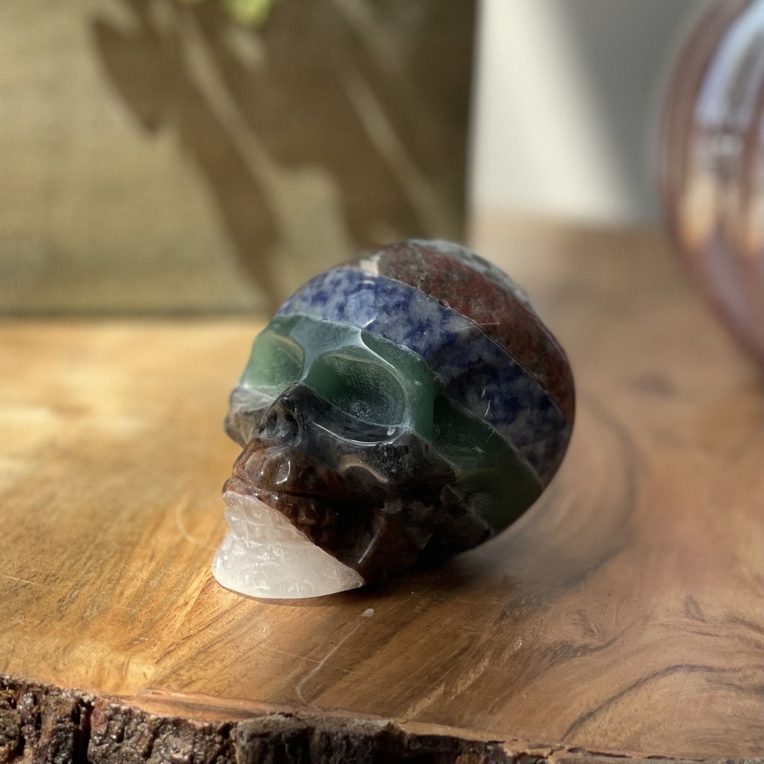 Natural Seven Color Hand Carved Crystal Skull -.67 lbs (3 x 2 x 2.5 inch), SKU MP-400, UPC 60160093…