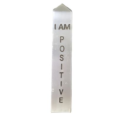4&quot; Selenite Affirmation Obelisk Tower - I AM Positive, SKU AFTW-07, UPC 6016232184115