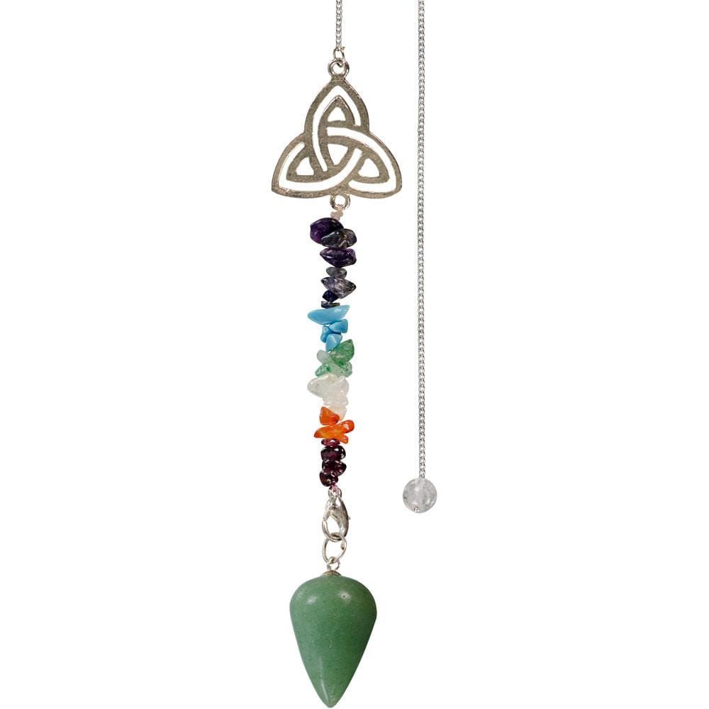 Curved Pendulum - Green Aventurine with Chakra Triquetra, SKU KH-61007, UPC 6016201436467