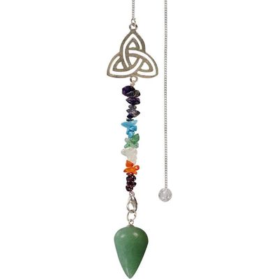Curved Pendulum - Green Aventurine with Chakra Triquetra, SKU KH-61007, UPC 6016201436467