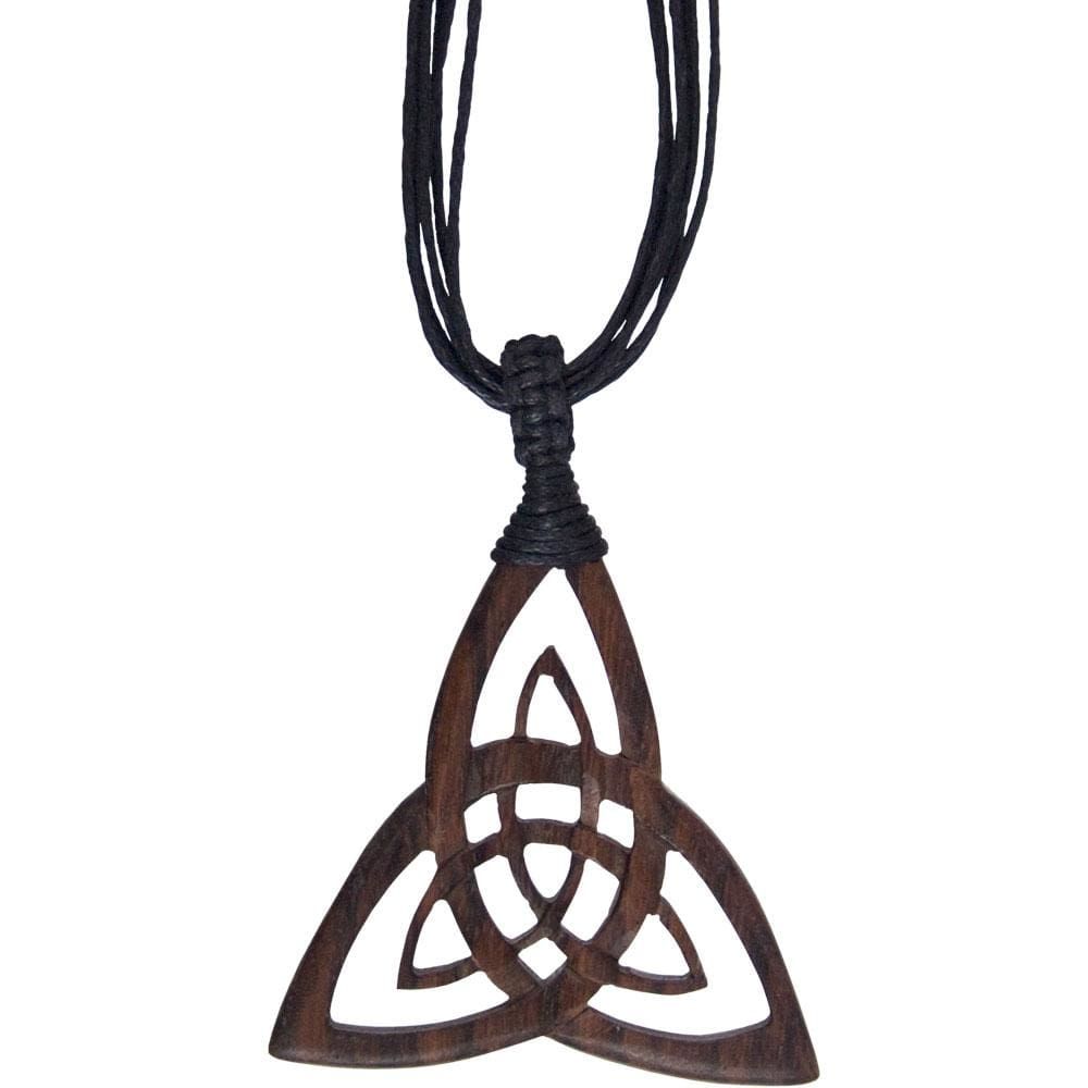 Wood Pendant with Black Cord - Triquetra, SKU KH-95009, UPC 6016200163128