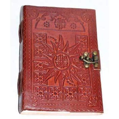 5&quot; x 7&quot; Sun Embossed Leather Journal with Latch, SKU JB75-SUN, UPC 6016202866836