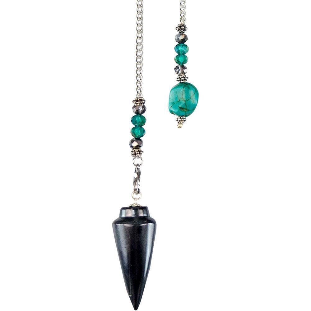 Curved Pendulum - Hematite with Turquoise Nugget, SKU KH-61074, UPC 6016209255299
