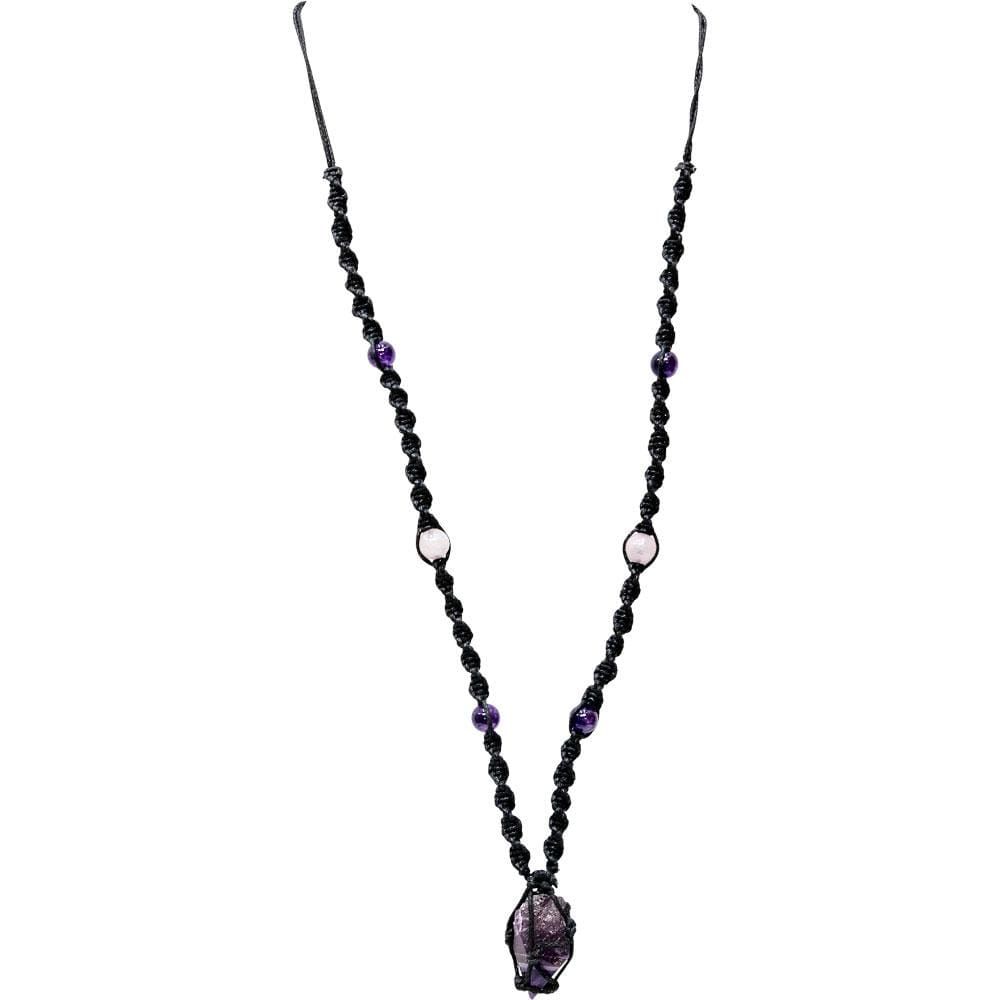 Hippie Necklace - Healing - Rose Quartz &amp; Rough Amethyst Point, SKU KH-99227, UPC 6016221516576