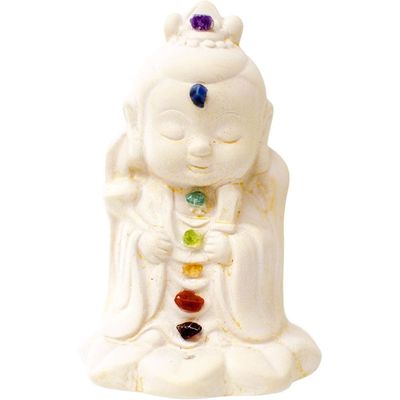 3.5&quot; Gypsum Cement Statue Incense Holder - Kwan Yin, SKU KH-12192, UPC 6016211041026