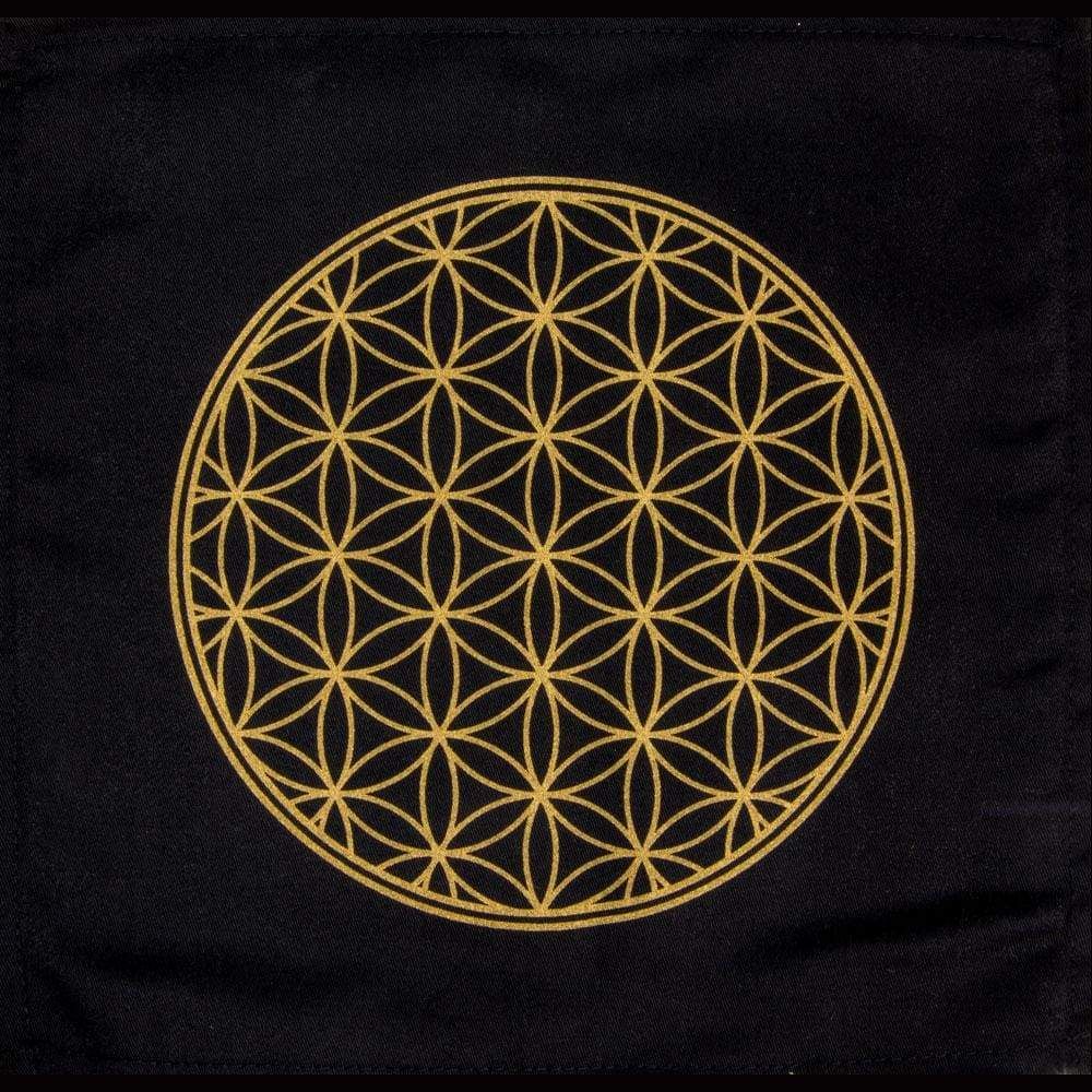12&quot; x 12&quot; Printed Cotton Crystal Grid - Flower of Life, SKU KH-64410, UPC 6016210055017