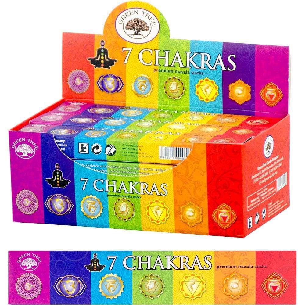 Green Tree Incense 15 gram - 7 Chakras (Pack of 12), SKU KH-72643, UPC 6016206187135