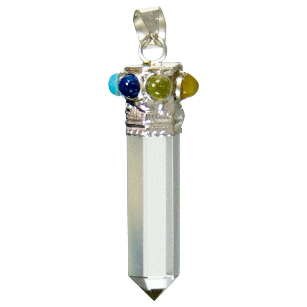 Clear Quartz Point Pendant - Seven Chakras, SKU KH-98801, UPC 6016206169124