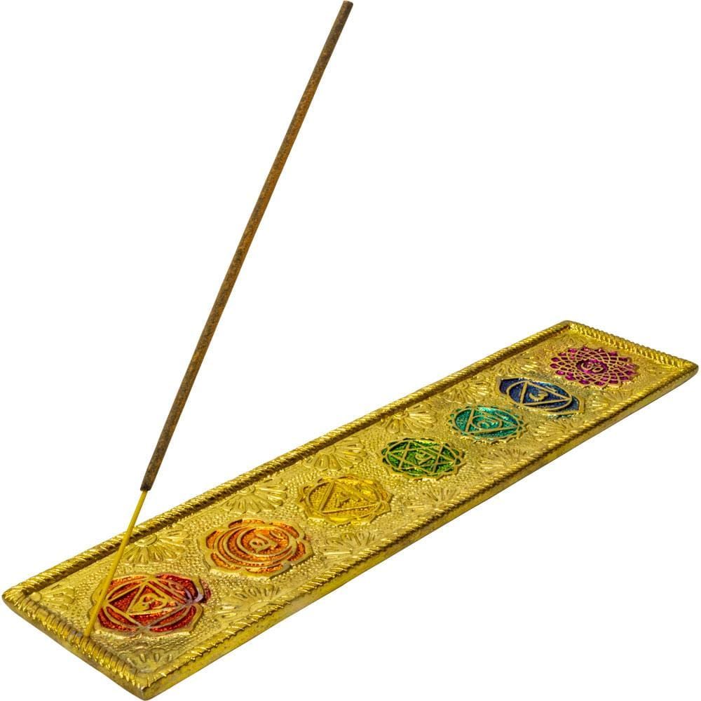 10.75&quot; Aluminum Wide Incense Holder - 7 Chakras - Gold, SKU KH-89626, UPC 6016210959919