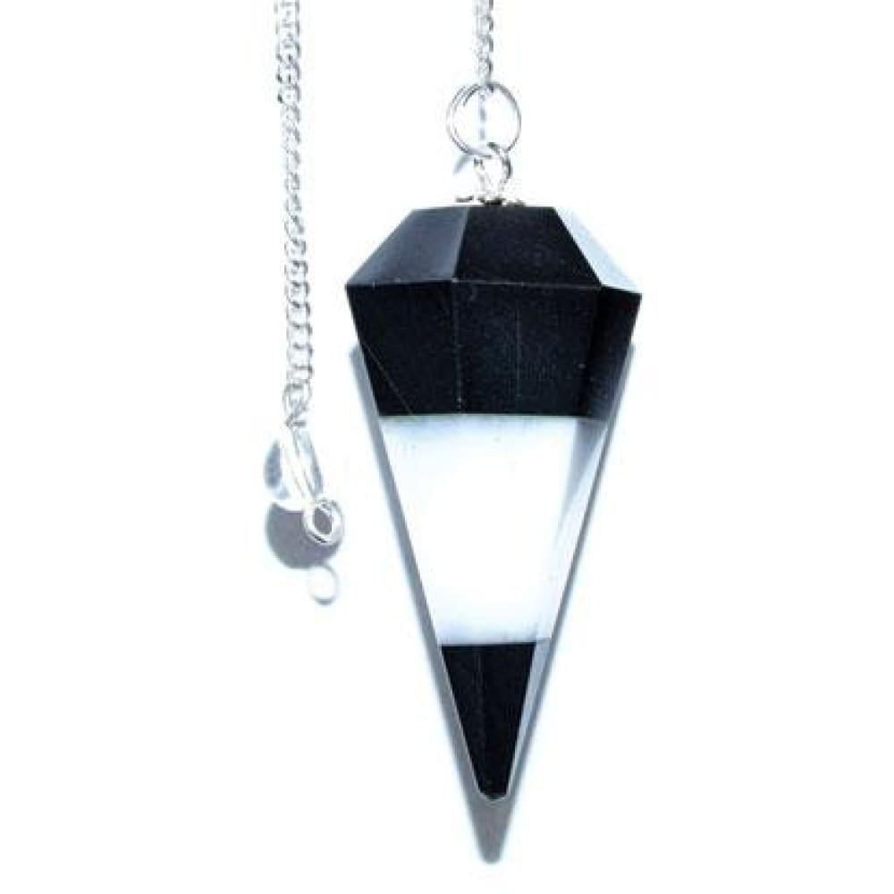 6-Sided Pendulum - Black Tourmaline &amp; White Agate, SKU PEND-72, UPC 6016234290234