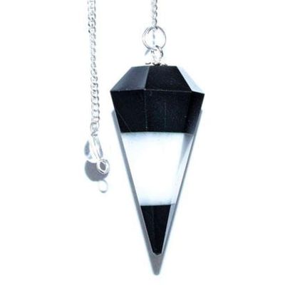 6-Sided Pendulum - Black Tourmaline &amp; White Agate, SKU PEND-72, UPC 6016234290234