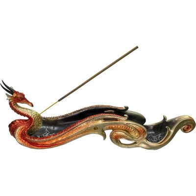 12.5&quot; Polyresin Incense Holder - Celtic Dragon Boat - Orange, SKU KH-89345, UPC 6016201037053