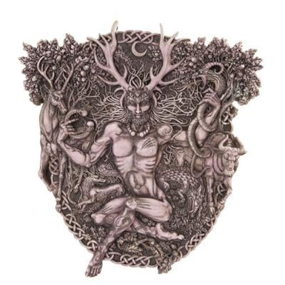 13.75&quot; Horned God Cernunnos Wall Plaque Statue, SKU PG-10720, UPC 6016231390357