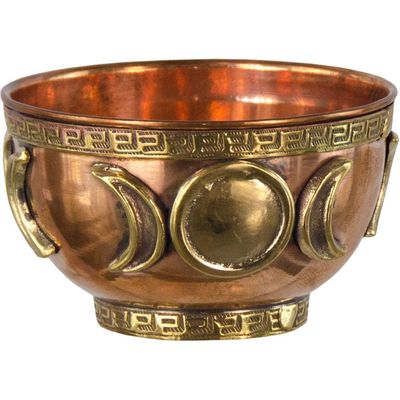 3&quot; Copper Bowl Incense &amp; Charcoal Burner - Triple Moon, SKU CB3TG, UPC 6016215437481