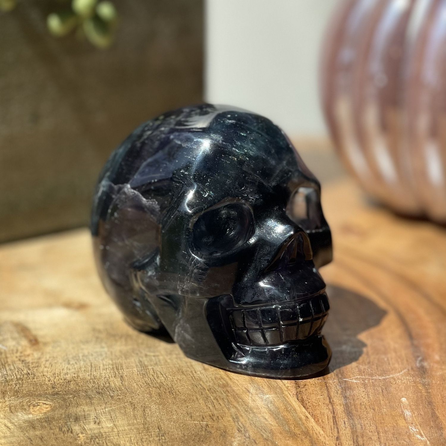 Natural Rainbow Fluorite Hand Carved Skull - 1.75 lbs (3.5 x 2.4 x 3 inch, SKU MP-405, UPC 60160086…