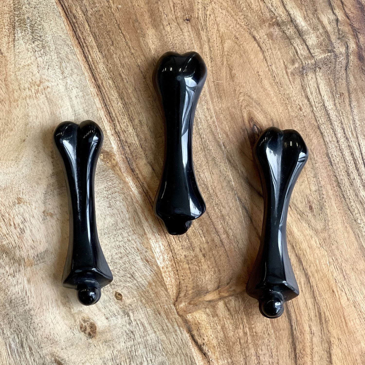 Natural Black Obsidian Hand Carved Crystal Bone - .15 lbs (4 x 1 inch), SKU MP-395, UPC 60160083723…
