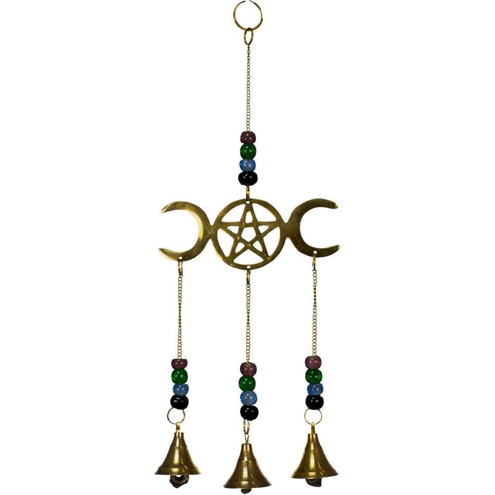 Brass Bell Chime - Triple Moon with Pentacle, SKU 7512, UPC 6016203946933