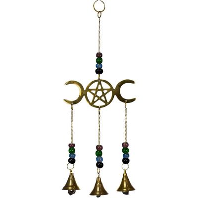 Brass Bell Chime - Triple Moon with Pentacle, SKU 7512, UPC 6016203946933