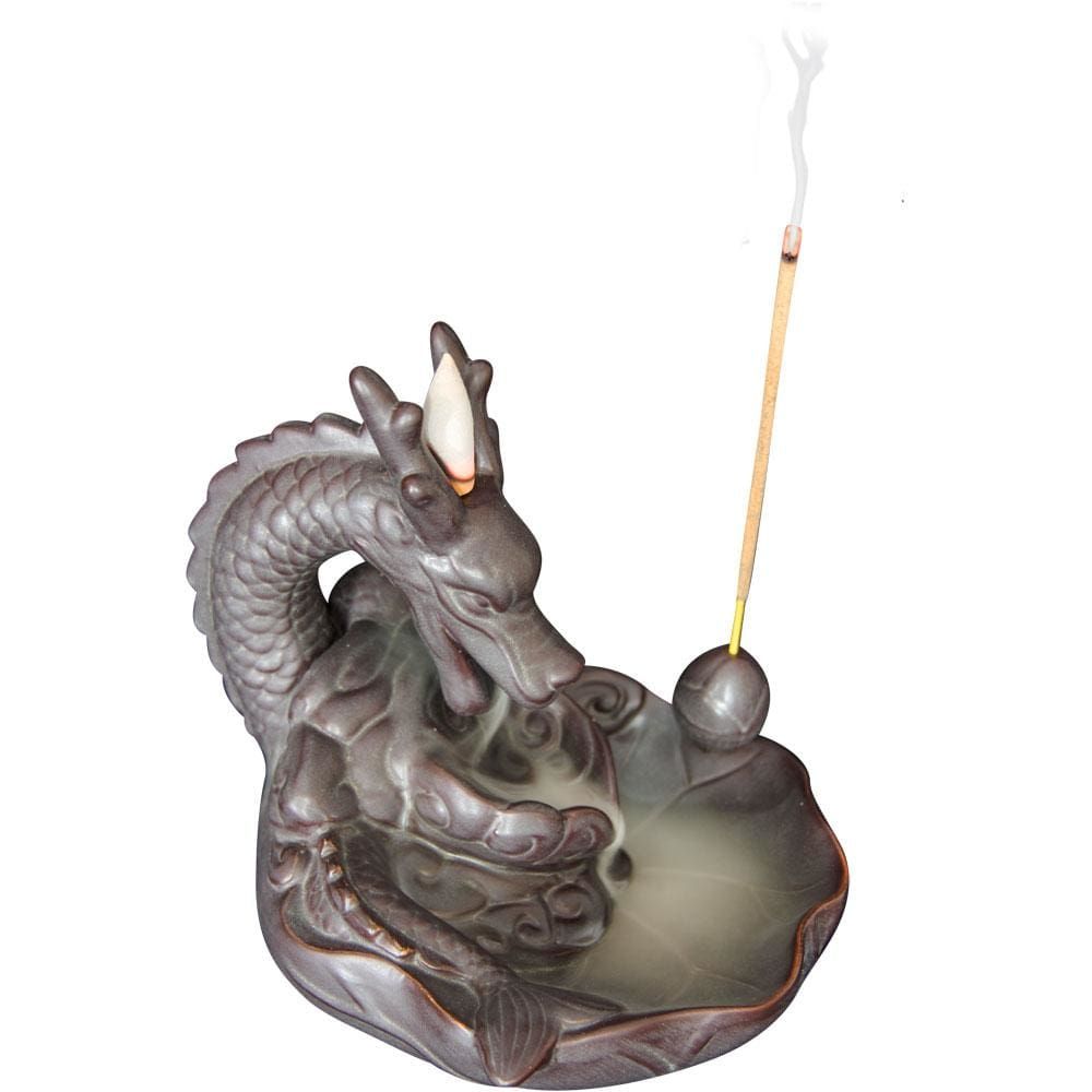 6&quot; Ceramic Backflow Incense Burner - Dragon, SKU KH-89520, UPC 6016211172188