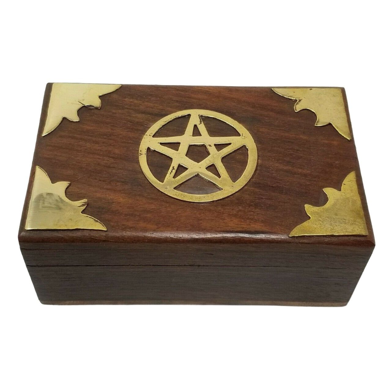 4&quot; Pentagram Brass Inlay Wood Box, SKU WB433, UPC 6016001016081