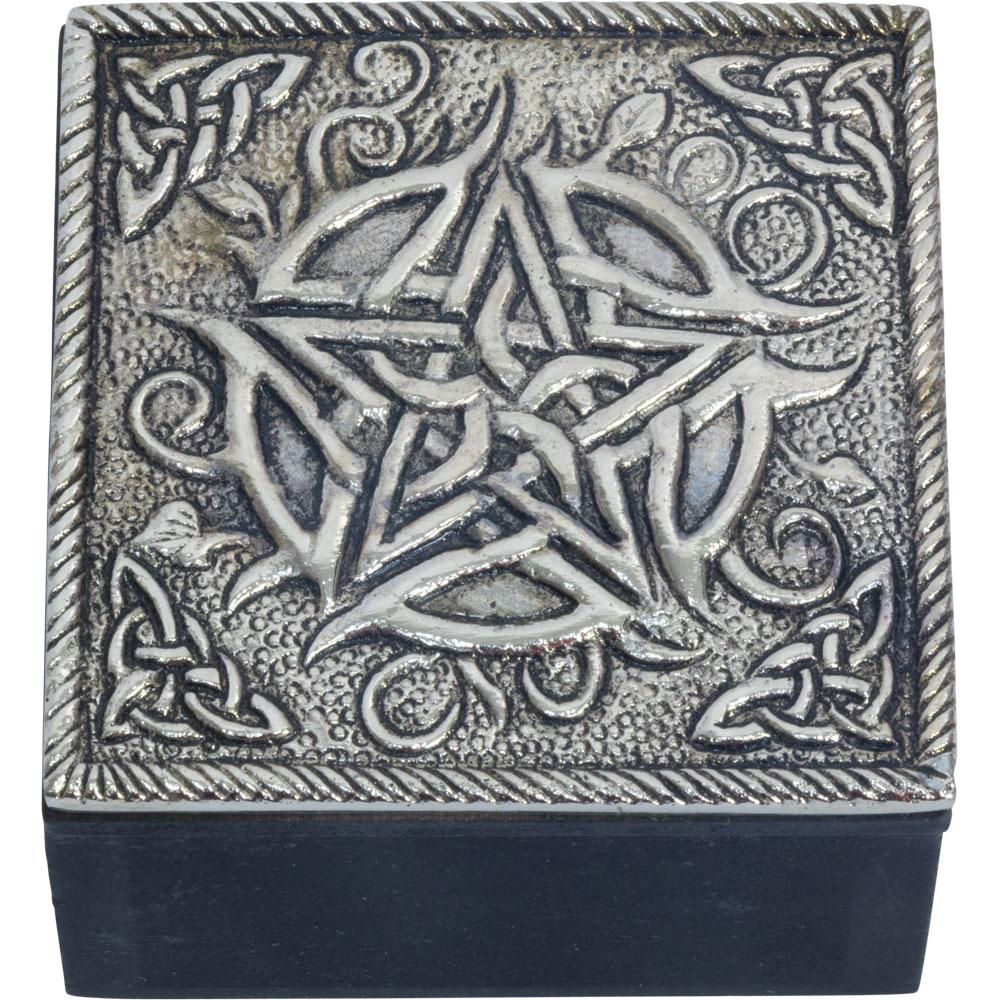 2.3&quot; White Metal Trinket Box - Pentacle, SKU KH-44405, UPC 6016229236254