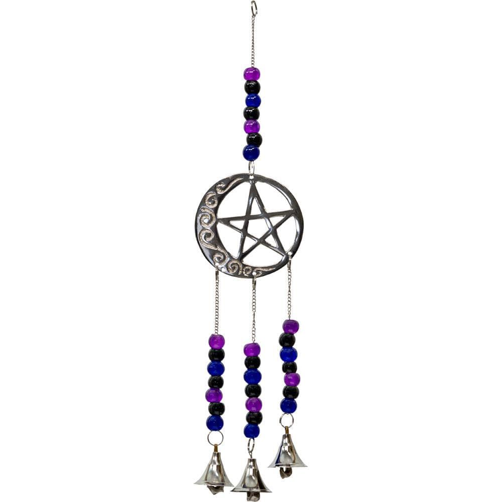 Brass Bell Chime - Pentacle &amp; Moon with Beads, SKU KH-31348, UPC 6016208156184