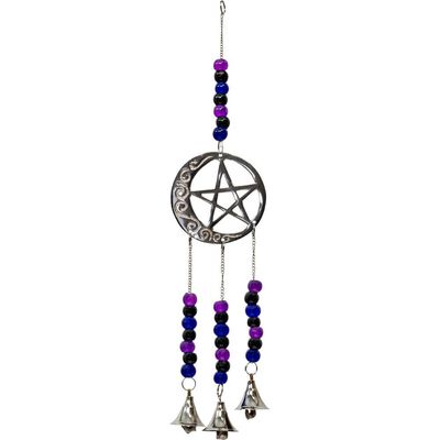 Brass Bell Chime - Pentacle &amp; Moon with Beads, SKU KH-31348, UPC 6016208156184