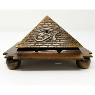 4&quot; Brass Egyptian Pyramid Cone Burner with Eye of Horus, SKU CB4, UPC 6016005991926