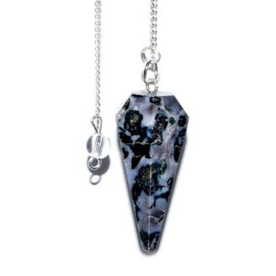 6-Sided Pendulum - Blue Pearl (Larvikite), SKU PEND-40, UPC 6016213749791