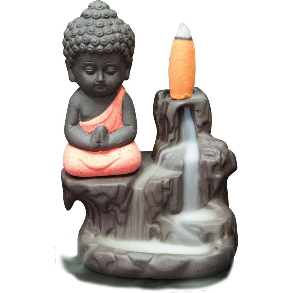 4.75&quot; Ceramic Backflow Incense Burner - Waterfall Buddha, SKU KH-89513, UPC 6016207827856