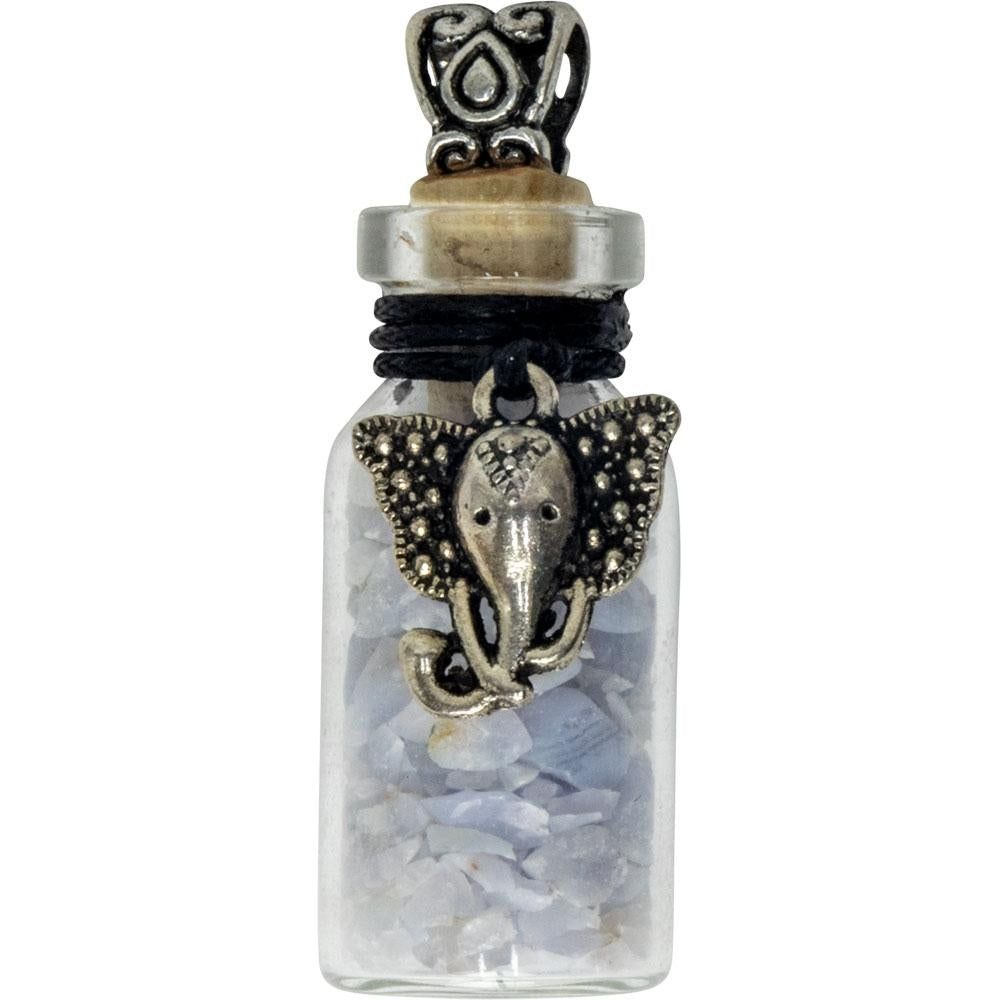 1.75&quot; Gemstone Chip Bottle Necklace - Blue Lace Agate with Ganesha, SKU KH-99300, UPC 6016210268264