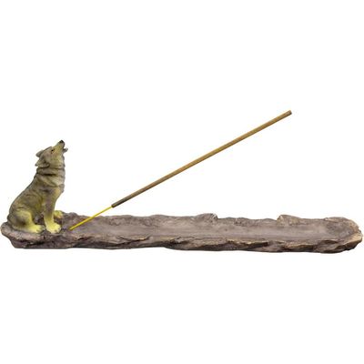 11&quot; Polyresin Incense Holder - Wolf, SKU KH-89336, UPC 6016200540523