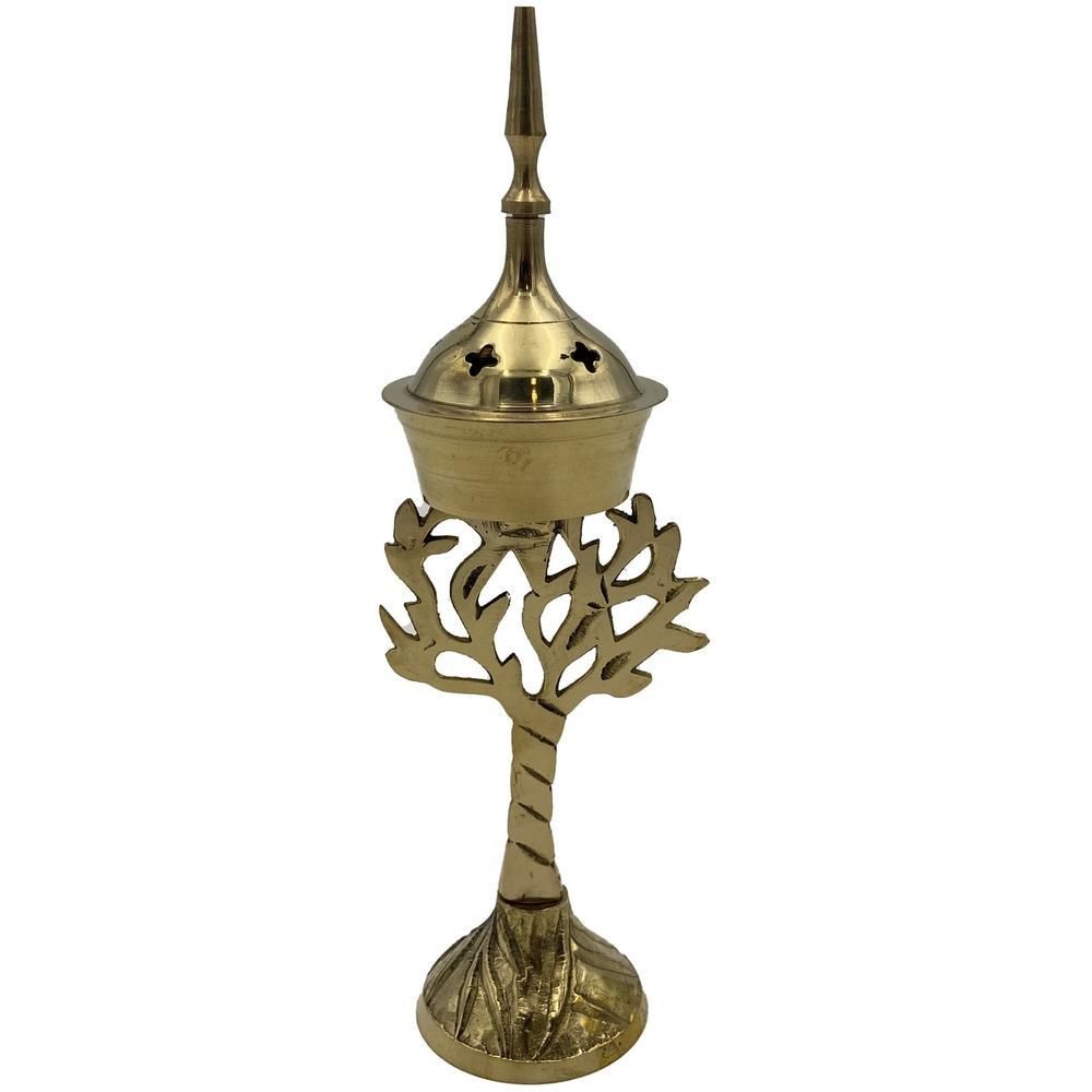 7.5&quot; Tree of Life Brass Cone / Charcoal Incense Burner, SKU 845T, UPC 6016203919975
