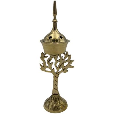 7.5&quot; Tree of Life Brass Cone / Charcoal Incense Burner, SKU 845T, UPC 6016203919975