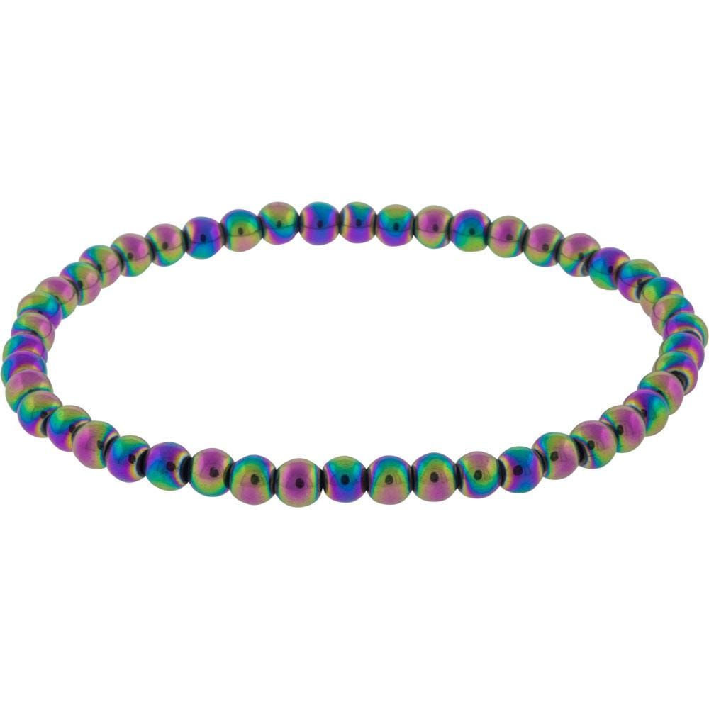 4 mm Elastic Bracelet Round Beads - Rainbow Hematite, SKU KH-98780, UPC 6016214776789